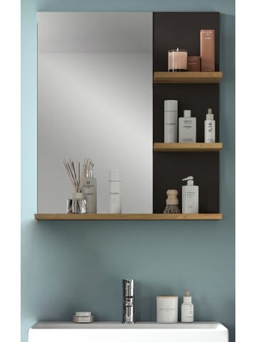Inn.Furn Badspiegel Eiche, grau 63 cm, Wandspiegel mit Ablagen