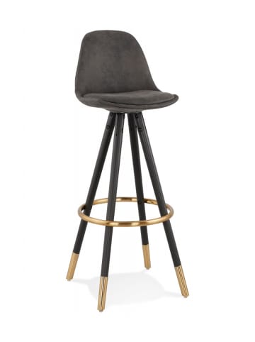 KADIMA DESIGN Barhocker Vintage Holz Mikrofaser | Retro Design in Anthrazit