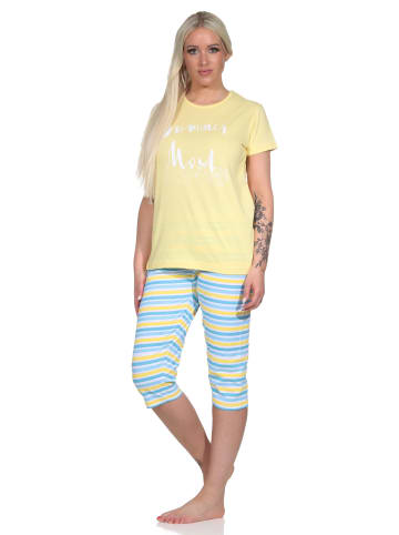 NORMANN er Capri Schlafanzug kurzarm Pyjama Hose geringelt - 73753 in gelb