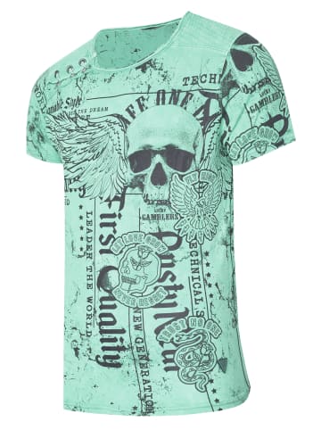 Rusty Neal Verwaschenes T-Shirt mit "Flying-Skull" Print in Mint