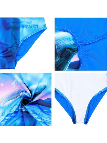 Aquarti Mädchen Badeanzug mit Ringerrücken Print in white denim