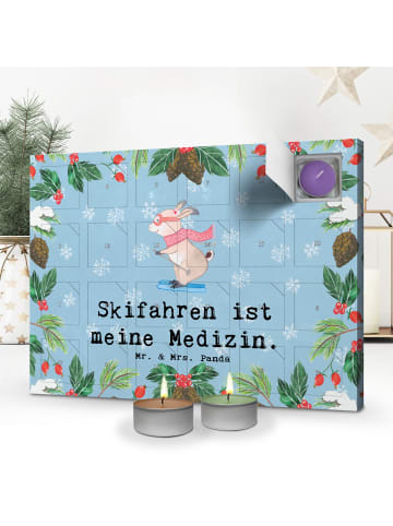 Mr. & Mrs. Panda Kerzen Adventskalender Hase Skifahren mit Spruch in Eisblau