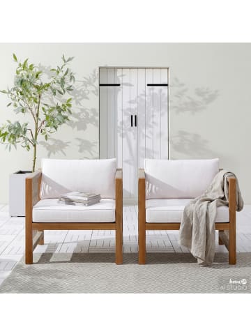 home24 Loungesessel Bayton 2er-Set in Beige / Braun