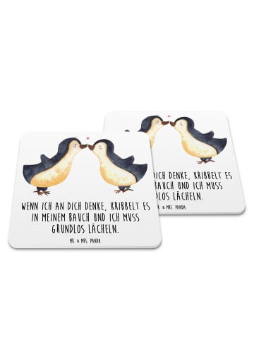 Mr. & Mrs. Panda Tischuntersetzer Pinguine Kuss mit Spruch in Weiß