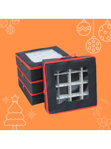 relaxdays 4 x Weihnachtskugel-Aufbewahrungsbox in Schwarz/ Rot - (B)33 x (H)9 x (T)33 cm