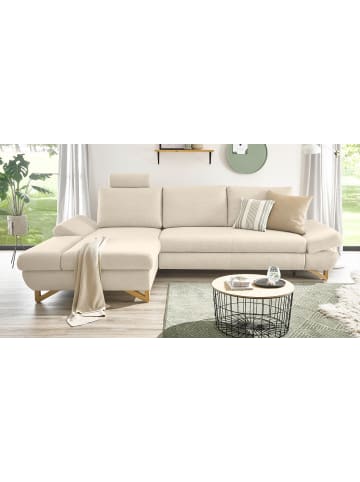 Furn.Design Ecksofa creme Velours, Sofa mit Bettfunktion und Stauraum