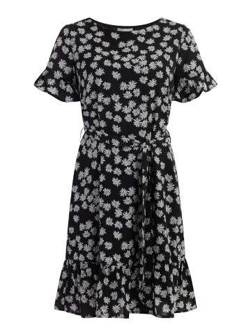 Usha Damen Midikleid Mit Rüschen in Schwarz Wollweiss