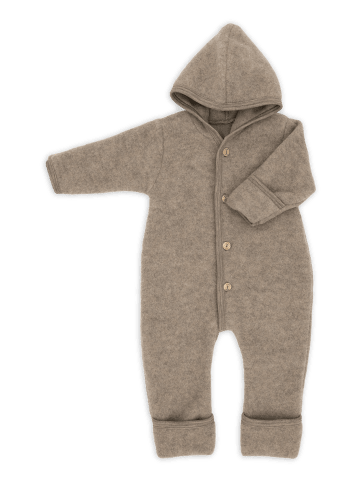Kinderhaus Blaubär Baby-Overall mit Kapuze, Holzknöpfen & Mulltuch Blaubaer in Walnuss Melange