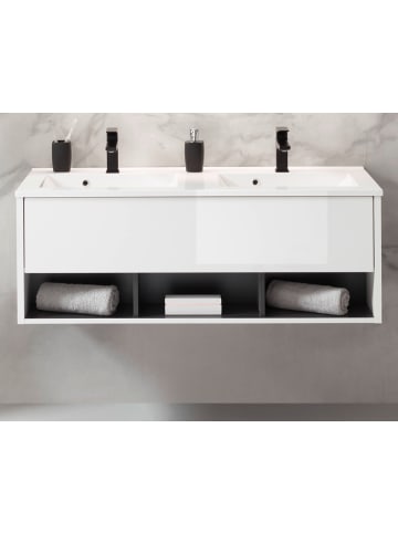 Furn.Design Waschbeckenunterschrank mit Doppelwaschbecken weiß Hochglanz, grau 120 cm