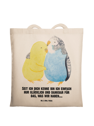 Mr. & Mrs. Panda Tragetasche Wellensittich Liebe mit Spruch in Creme