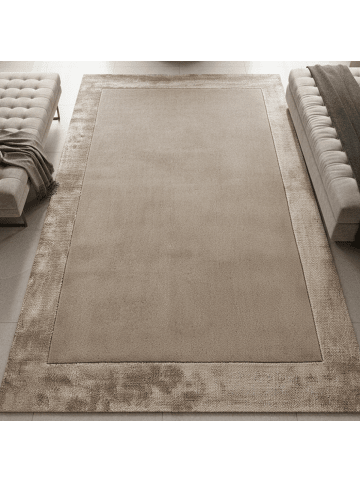 KADIMA DESIGN Teppich Wolle mit Viskose-Bordüre, Schlicht, Weich, Bodentextil in Beige