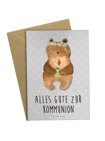 Mr. & Mrs. Panda Grußkarte Bär Kommunion mit Spruch in Grau Pastell