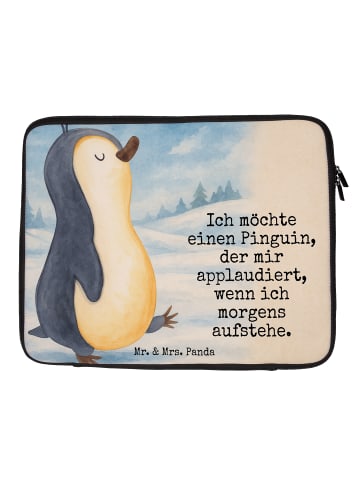 Mr. & Mrs. Panda Laptop Hülle Pinguin mHerzieren Design mit Spruch in Weiß