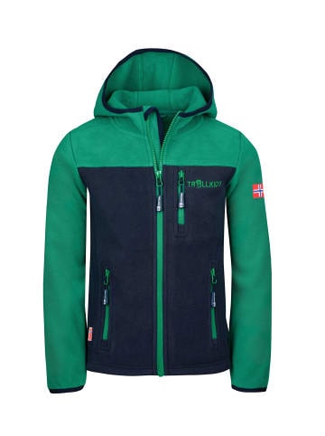 Trollkids Fleece-Jacke mit Kapuze "Stavanger" in Pfeffergrün/Marineblau