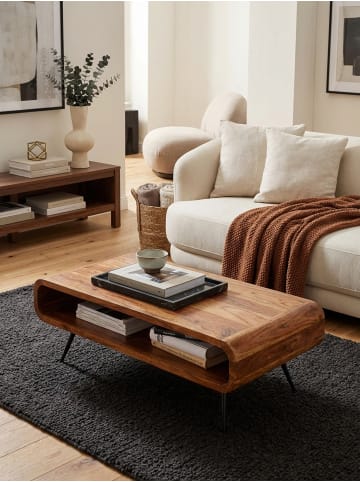 KADIMA DESIGN Couchtisch 90x55x30 cm Massivholz / Metall Sofatisch Eckig,