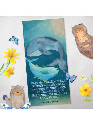 Mr. & Mrs. Panda sporthandtuch Walfisch Thunfisch Design mit Spruch in Weiß