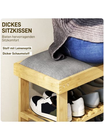 HOMCOM Schuhbank-60L x 29B x 49H cm-Grau+Naturholz