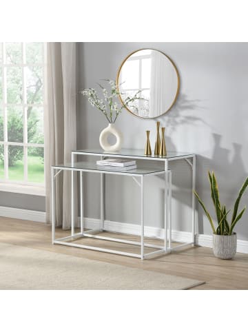 FineBuy Konsolentisch in Weiß / Glas / 100x40x77
