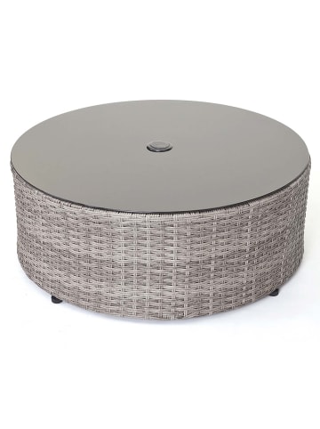 MCW Poly-Rattan Garnitur rund E17, Grau, Polster dunkelgrau, Kissen beige