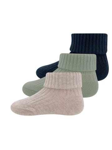 ewers 3er-Set Socken Rippe/Umschlag in marine-schilf-beige