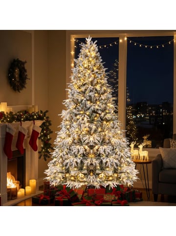 COSTWAY 270 cm Künstlicher Weihnachtsbaum mit Beleuchtung und Schnee in Weiß