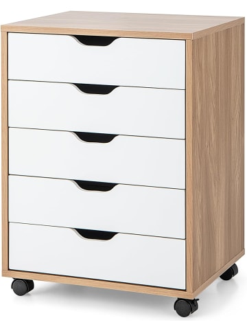 COSTWAY Rollcontainer 5 Schubladen in Beige