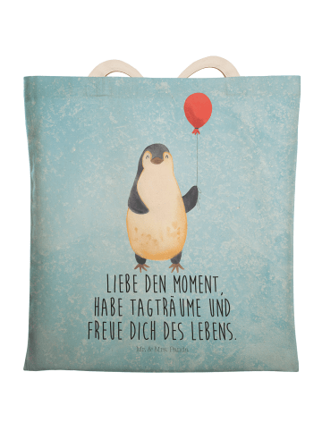 Mr. & Mrs. Panda Einkaufstasche Pinguin Luftballon mit Spruch in Eisblau