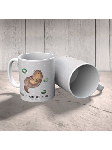 Mr. & Mrs. Panda Kindertasse Otter Seerose mit Spruch in Grau Pastell