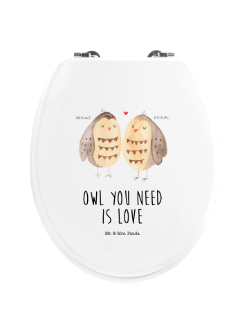 Mr. & Mrs. Panda Motiv WC Sitz Eulen Liebe mit Spruch in Weiß