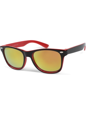 styleBREAKER Nerd Sonnenbrille in Schwarz-Rot / Orange-Rot verspiegelt