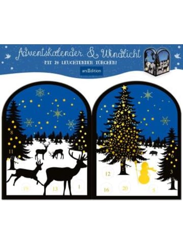 ars edition Kalender - Teelichthäuschen Winternacht, Adventskalender & Windlicht