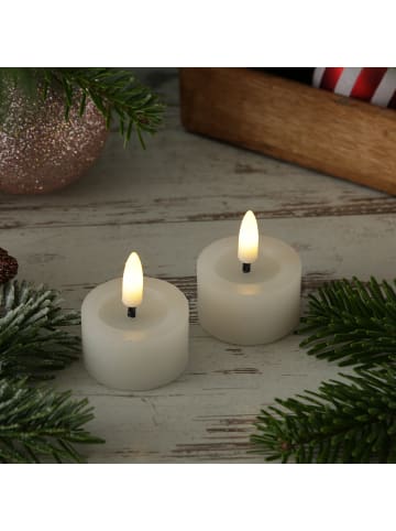 MARELIDA 2x LED Teelichter Lina Rustik Optik Echtwachs D: 4,4cm in weiß