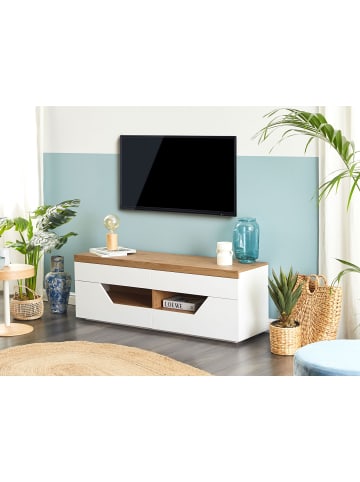Beliani TV-Möbel CHEVAL in Weiß/Braun - (W) 140 x (H) 50 x (L) 40 cm