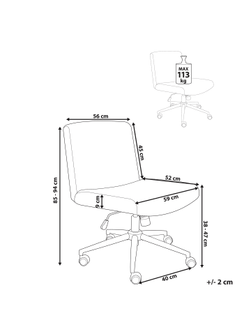 Beliani Bürostuhl GEDDES in Weiß/Schwarz - (W) 59 x (H) 85 x (L) 71 cm