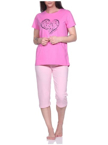 NORMANN Capri Schlafanzug Capri Pyjama HerzchenMuster - 79913 in pink