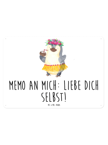 Mr. & Mrs. Panda Blechschild Pinguin Kokosnuss mit Spruch in Weiß