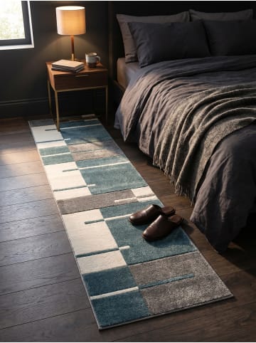 KADIMA DESIGN Teppich Kurzflor Waschbar Karo LATEMAR Strapazierfähig OEKO-TEX in Blau