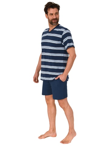 NORMANN Kurzarm Schlafanzug Shorty Pyjama Streifen in marine