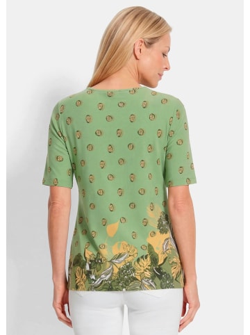 GOLDNER Viskoseshirt mit Blüten- und Blätter-Print in hellgrün / honig / gemustert