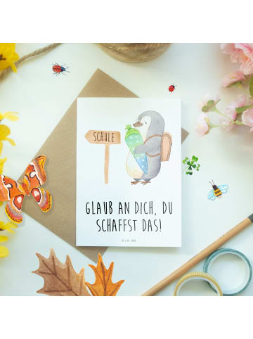 Mr. & Mrs. Panda Klappkarte Schulanfang Glaube mit Spruch in Weiß