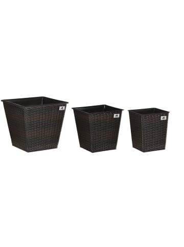 Gartenfreude 3er Set Polyrattan Blumentöpfe in Bicolour Braun