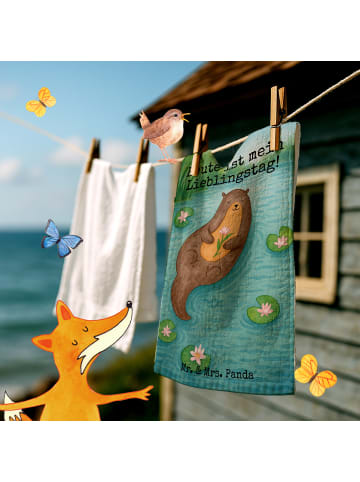Mr. & Mrs. Panda Handtuch Otter Seerose Design mit Spruch in Weiß