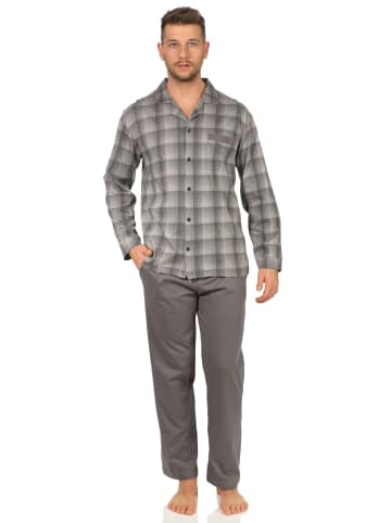 NORMANN Pyjama Schlafanzug lang zum durchknöpfen in grau
