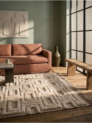 KADIMA DESIGN Wollteppich, Hoch-Tief Struktur Geometrisch, mit Fransen, Wohnzimmer in Beige