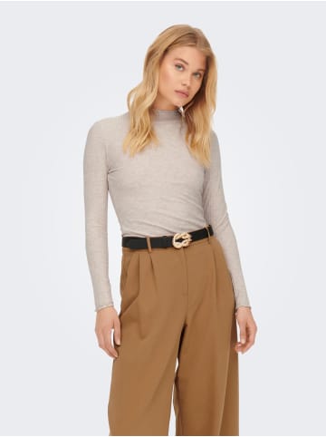 ONLY Dünnes Langarm Shirt Stehkragen Longsleeve ONLEMMA in Beige