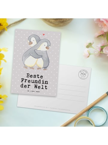 Mr. & Mrs. Panda Postkarte Pinguin Beste Freundin der Welt mit S... in Grau Pastell