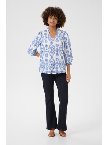 CULTURE Kurzarm-Bluse CUtia Casual fit in Blue/White