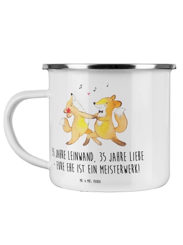 Mr. & Mrs. Panda Camping Emaille Tasse 35. Hochzeitstag Leinwand... in Weiß