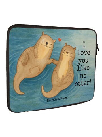 Mr. & Mrs. Panda Laptop Tasche Otter Hände halten Design mit Spruch in Weiß