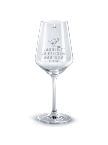 Mr. & Mrs. Panda Rotwein Glas Rotkehlchen Federn mit Spruch in Transparent